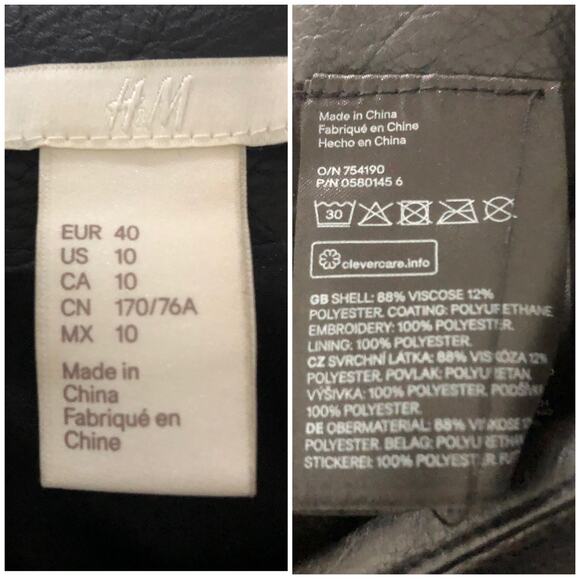 H&M Size US 10 Black Faux Leather Floral Embroidered Mini Raw Hem Biker Skirt - Picture 7 of 7